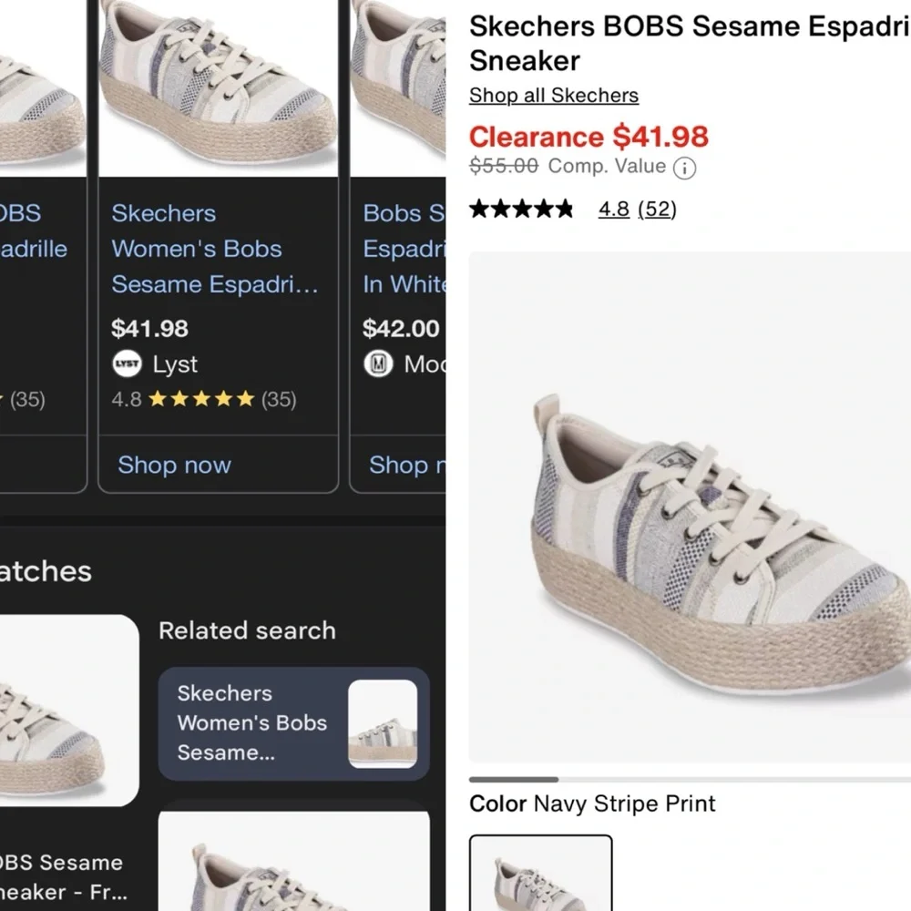 Skechers BOBS Sesame Espadrille Sneaker - platform striped canvas shoes - Picture 9 of 9